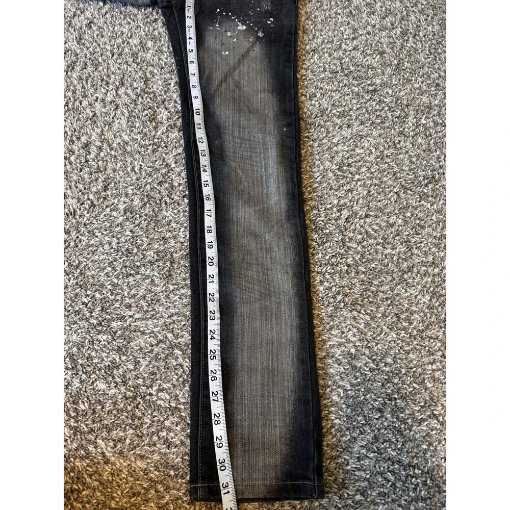 THRILL Girls Size 16 Black Jeans Distressed Paint Splatter Y2K Straight Leg